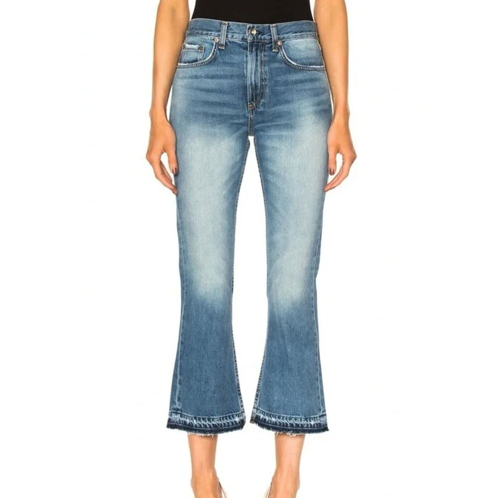 Rag & Bone Vintage Crop Flare Jeans Decorative Hem 27 Carlsbad Blue Wash